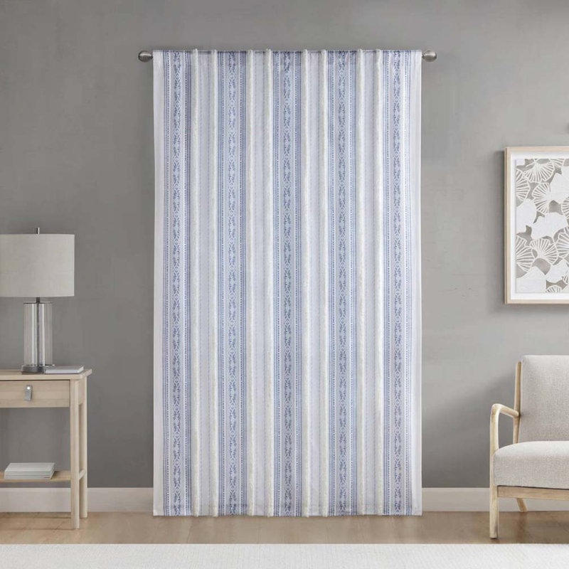 Polyester Curtains,Curtain Panel with Tufted Stripe and Lining, Navy