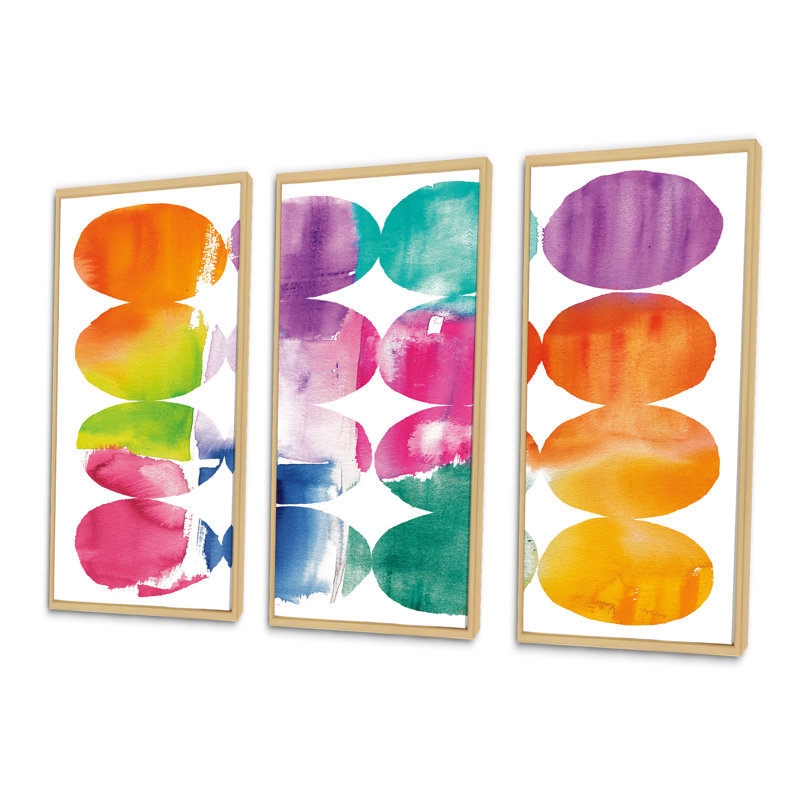 «Circle Abstract Colorfields», ensemble d'art mural sur toile encadré moderne Mid-Century, H 28 po x l 36 po x P 1 po