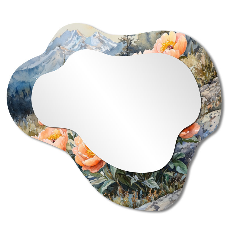 Pe pivoines dans le col de la montagne - miroir mural asymétrique pivoines, miroir de coiffeuse traditionnel, imprimé sur métal