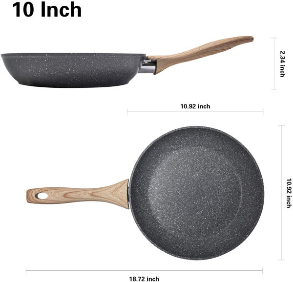 JEETEE 10 Inch Nonstick Frying Pan, Stone Coating Cookware, Nonstick  Omelette Pan with Heat-Resistant Handle, Induction Skillet for Eggs (Grey)