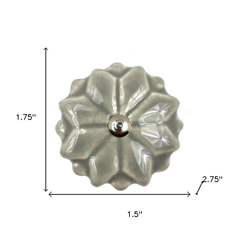 Ensemble de six boutons de tiroir floraux en céramique grise