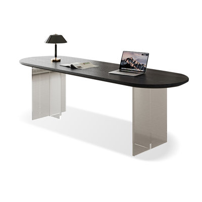Black+Clear Oval Solid Wood+Acrylic desks