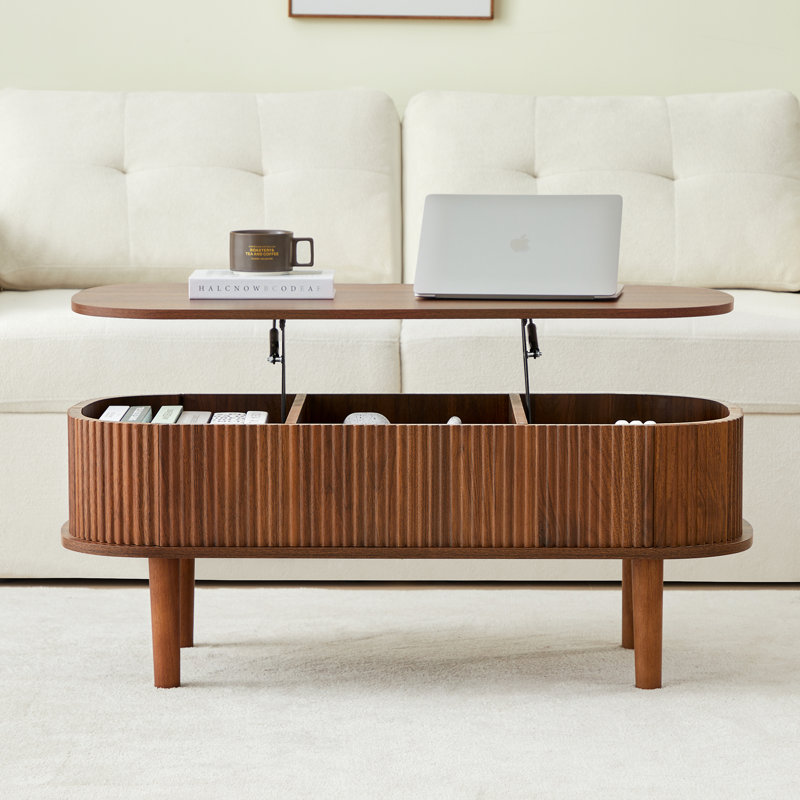 39.37'' W Oval Lift Top Coffee Table With Storage, Walnut