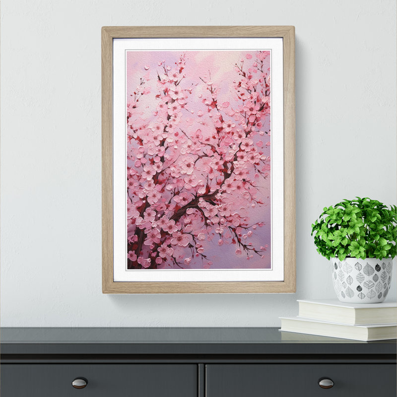 Cherry Blossom Tree Orphism No.2 - Single Picture Frame Print on Wood, 46cm H x 34cm W x 2cm D, Oak Framed