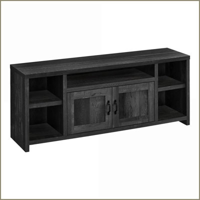 TV Furniture | 60 Inch Modern Farmhouse TV Stand with Storage | Black Reclaimed Wood-Look | MDF | Black