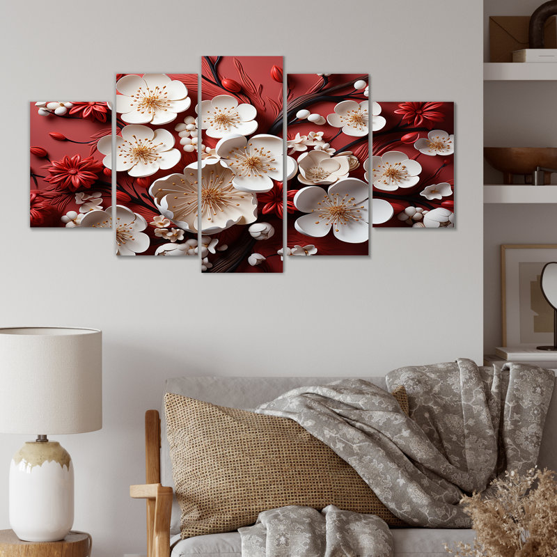 Orchidées blanches et rouges III - art mural abstrait floral