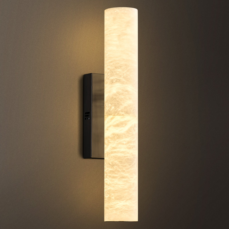 Applique murale à intensité variable avec abat-jour en albâtre Durkin, Noir mat, H 19,7 po x l 3 po x P 3 po