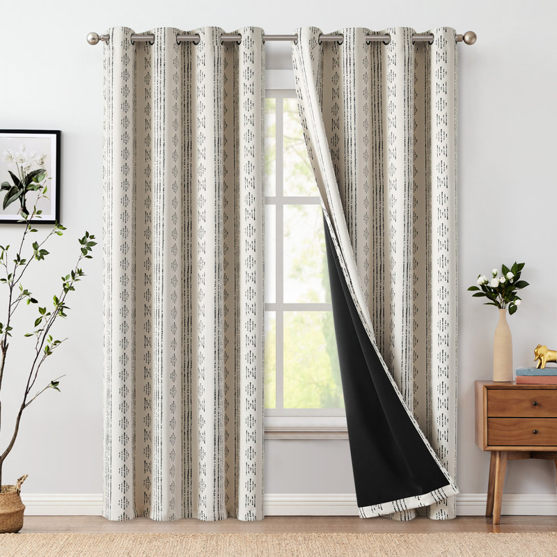 Rideau occultant Ayani (ensemble de 2), L 52 po x L 84 po, Noir / Beige