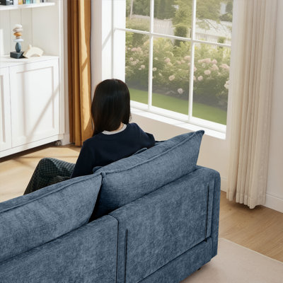 Modular Sectional Sofa, 102 Inch L Shaped Couch Set For Living Room, 3-Seater Comfy Cloud Couches With Movable Ottoman, DIY Combination, Chenille, Blue