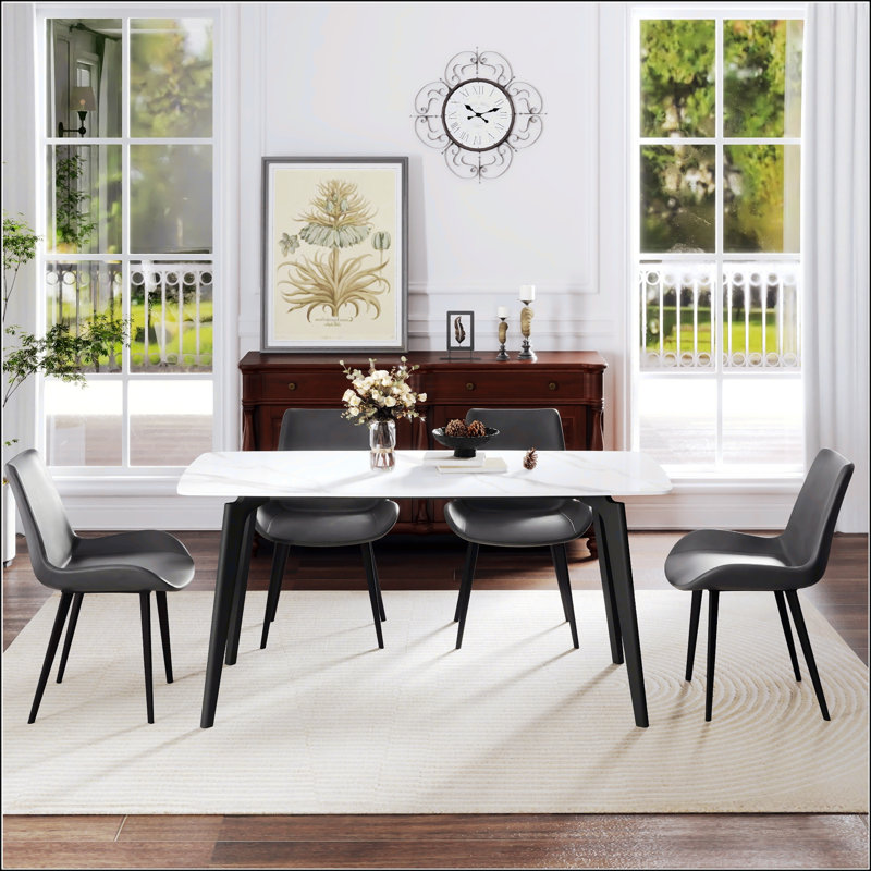 Table de salle à manger 62,99 po, Blanc/Noir, Noir / blanc