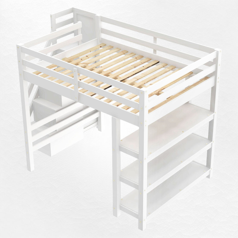 Loft Bed With Built-In Wardrobe And Shelves, Full