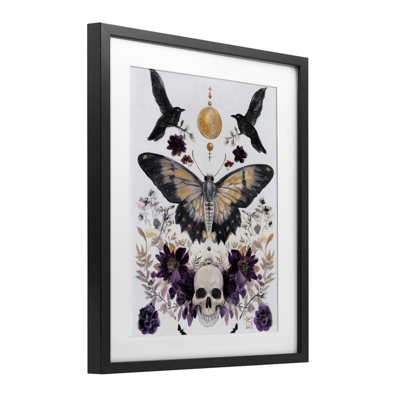 «Gothic Tarot with Moth», reproduction d'art sous verre encadrée, design par Sara Culpepper, Cadre noir minuit