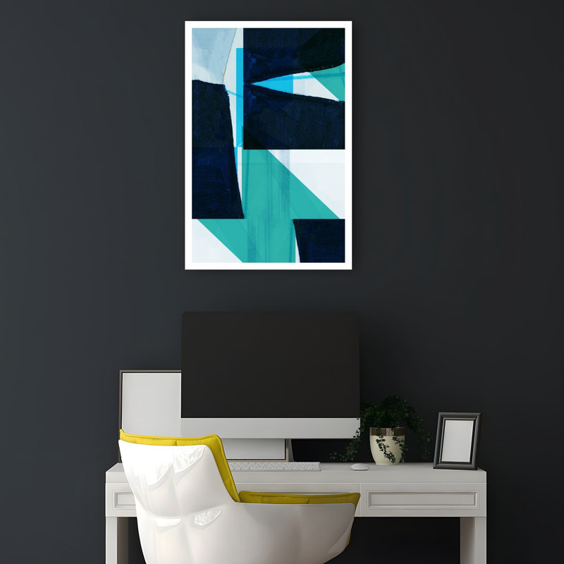 Impression d'art mural abstrait géométrique bleu profond, 18" H x 12" W