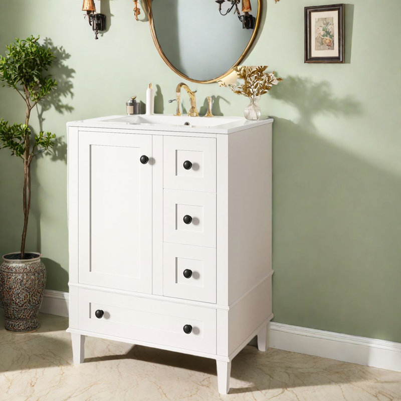 Meuble-lavabo moderne blanc 24 po avec lavabo et rangement