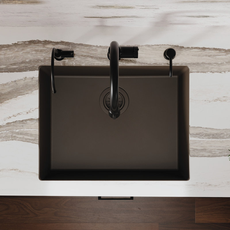 Évier de cuisine à simple cuve 24 3/8 po x 19 1/8 po Karran Quartz, Brun
