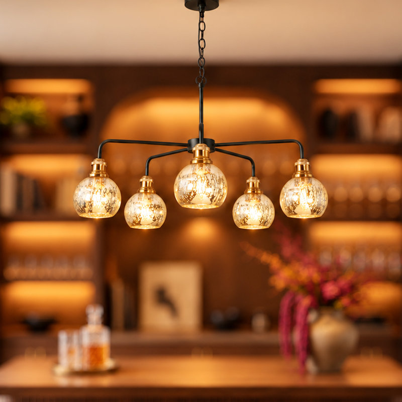 5-Light Modern Dimmable Mercury Glass Chandelier
