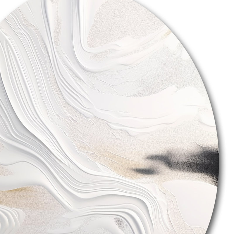 Blanc et or ondulations de pierre - art mural rond en marbre abstrait, H 29 po x l 29 po x P 1 po