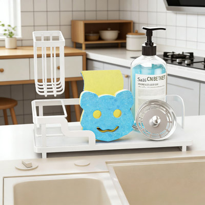 Porte-éponge pour évier de cuisine avec plateau en diatomite - Organisateur amovible pour évier en acier inoxydable