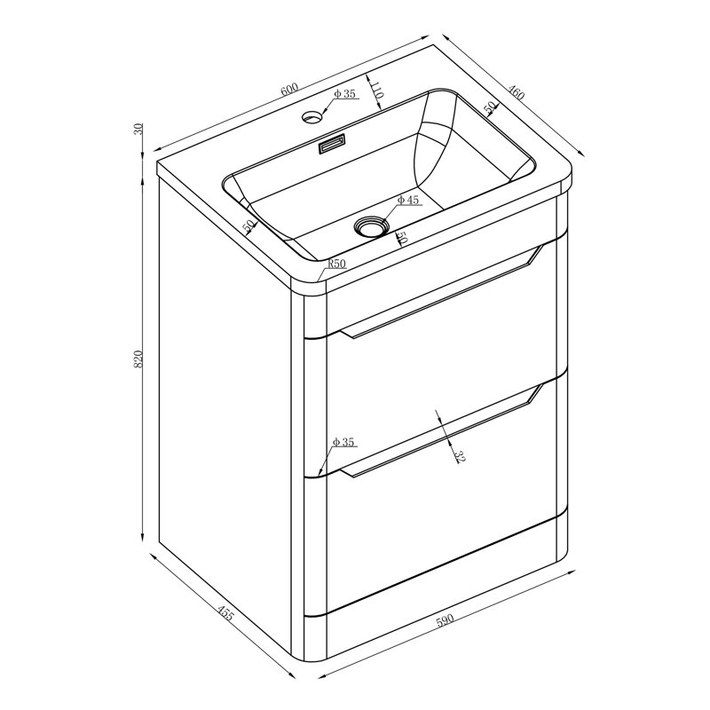 Eve 600mm Single Bathroom Vanity with Integrated Polyglomerate Basin, Charcoal