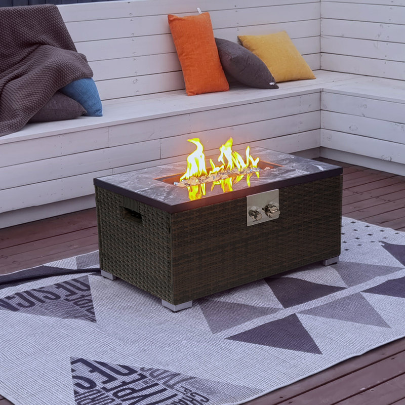 Ensemble de foyer d'extérieur en polyrésine 2 pièces 32 po x H 15 po avec support pour réservoir de gaz et couvercle