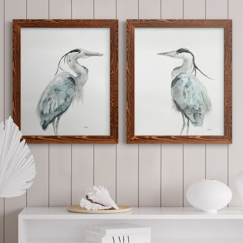 Blue Heron I - ensemble de 2 reproductions d'art sur toile encadrées, H 24 po x l 36 po x P 1,5 po, Cadre en érable