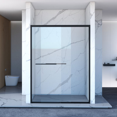 Porte de douche de 56 à 60 po x 70 po, porte de salle de bain coulissante avec verre trempé transparent de qualité supérieure de 5/16 po (8 mm), quincaillerie de douche coulissante double en finition noire