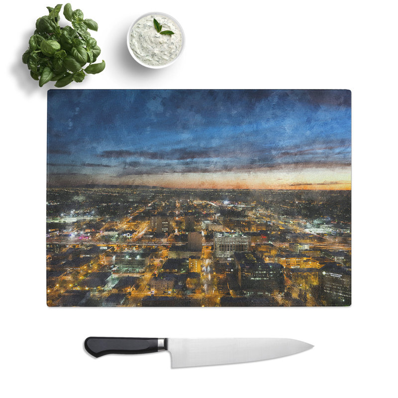 Los Angeles Skyline Painting Chopping Board, 0.4cm H x 28.5cm W x 39cm L