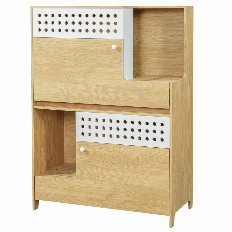 Meuble pour chat 2 en 1 naturel de couleur naturelle, table d'appoint avec bac à litière, conception compacte pour un espace limité, maison multifonctionnelle avec rangement, confort ventilé, simplicité d'entretien, installation en 2