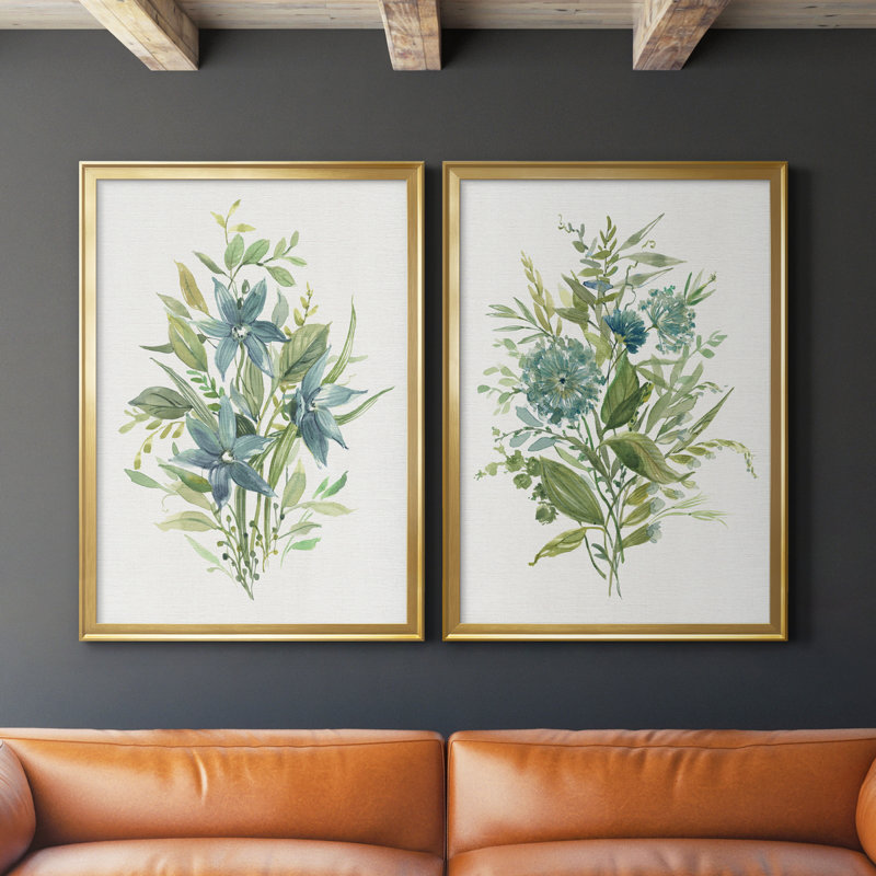 «Greenery I», ensemble de 2 peintures sur toiles, Toile avec cadre doré, H 26,5 po x l 73 po x P 1,5 po