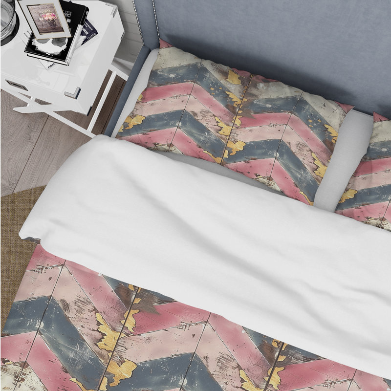 Ensemble de housse de couette à chevrons en or rose Glam VI - Mid-Century, Housse de couette très grand + 2 taies décorativ