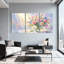Plantes et fleurs roses dans un vase avec des rayons de lumière, ensemble de 3 impressions sur toile-304872534