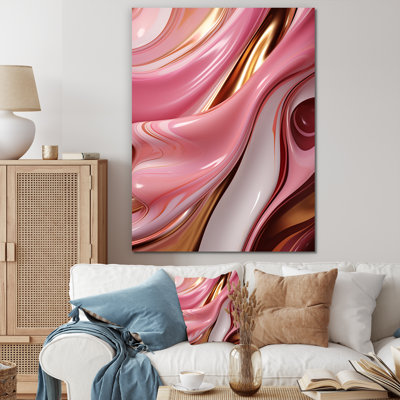 Liquid Pink & Gold Succulent Glam Art Alchemy - Abstract Shapes Wall Art Living Room