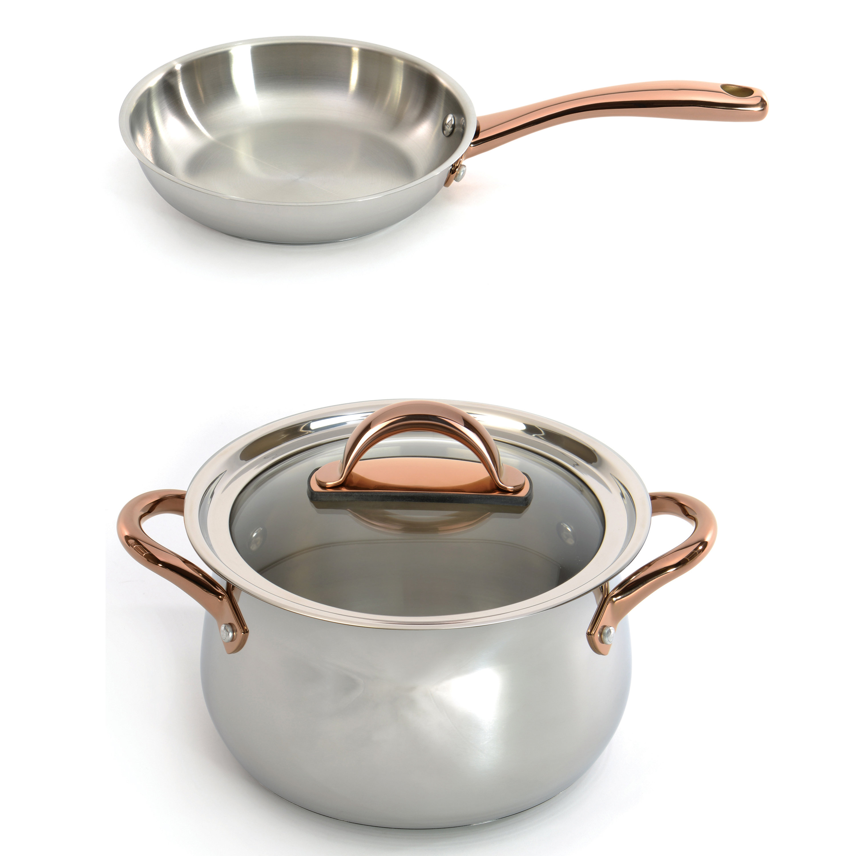 BergHOFF Ouro Gold 3pc 18/10 Stainless Steel Cookware Set, Glass Lids ...