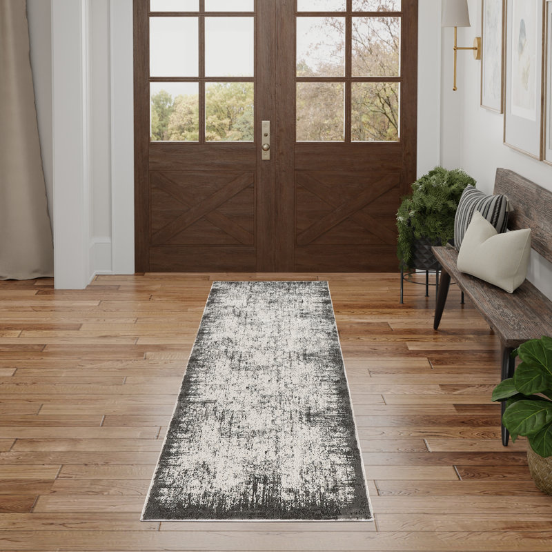 Machine Woven Polyester Area Rug in Cream/Gray, Runner 2'3" x 7'6"