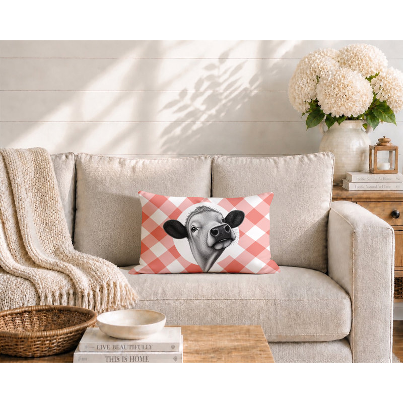 Coussin réversible intérieur / extérieur Cow, 20 po x 14 po, Pêche