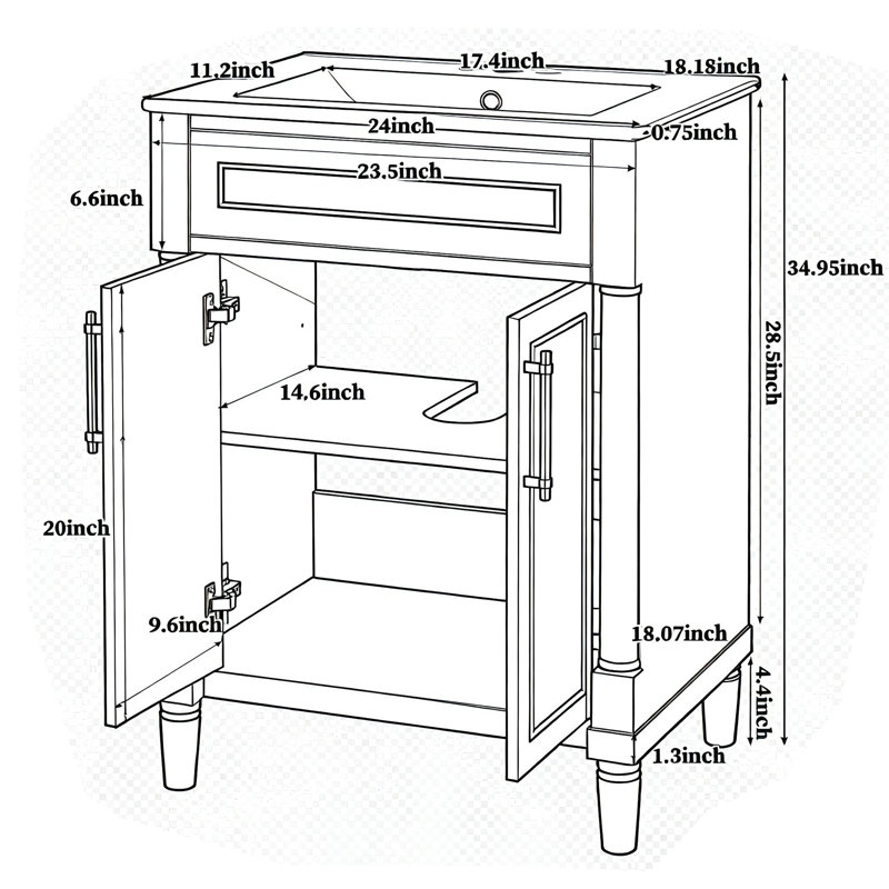 24" Single Bathroom Vanity with Sink, Black