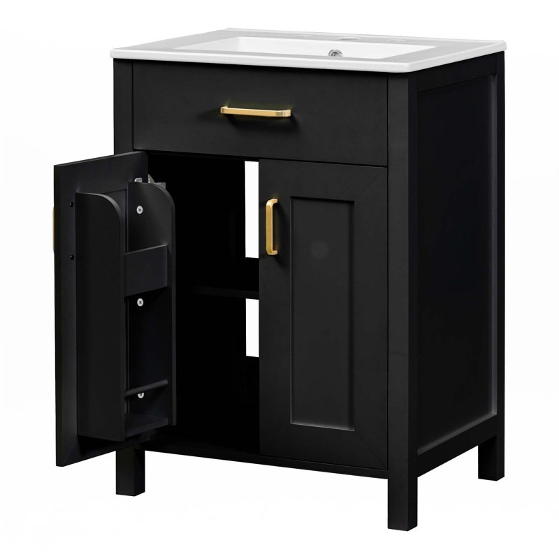 Ensemble de meuble-lavabo 24 po avec lavabo en céramique, Noir, noir, noir, noir