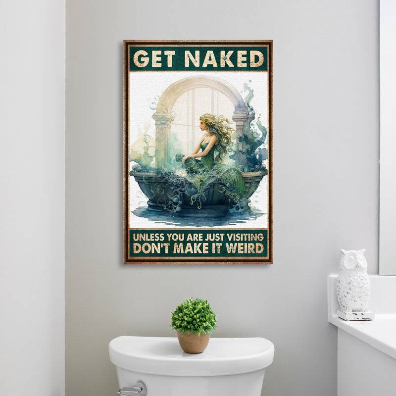 «Mermaid With Her Garden In Bath» - Toile nue tendue avec châssis - décor de salle de bain et de lessive, décor de salle de bain vert et blanc