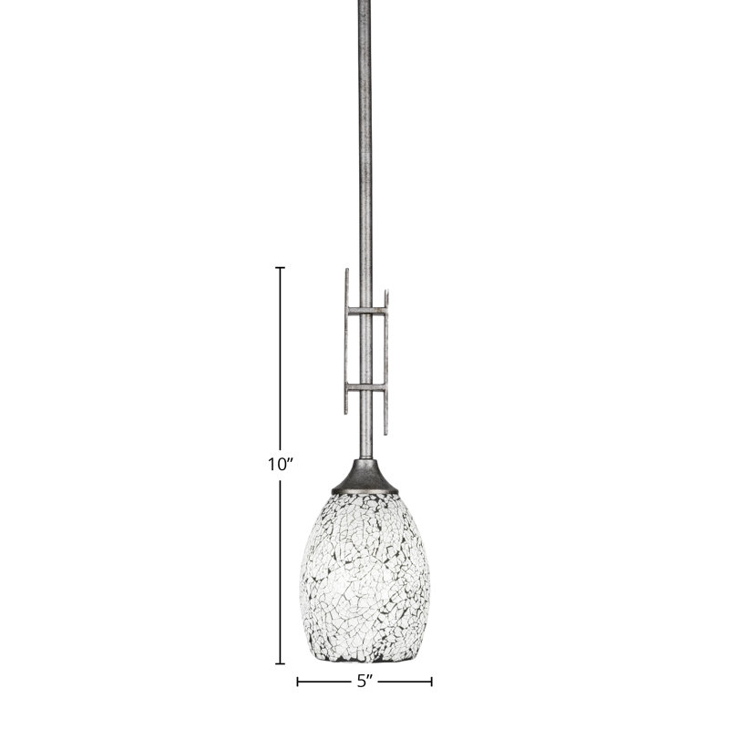 Uptowne Stem Hung Mini Pendant Shown In Aged Silver Finish With 5" Black Fusion Glass