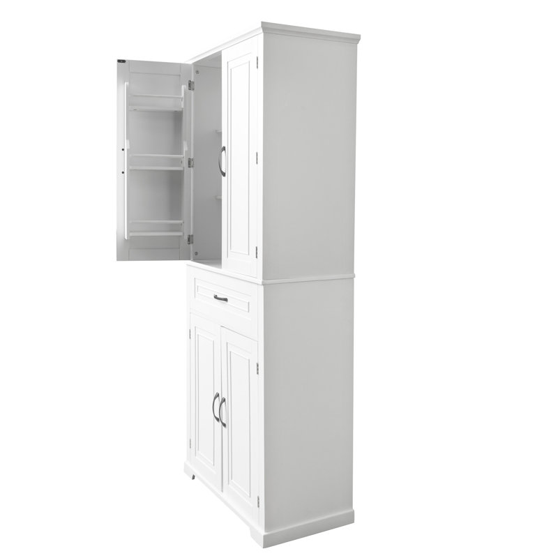 Versatile Bathroom Storage Cabinet With Multiple Compartments And Adjustable Shelf, White