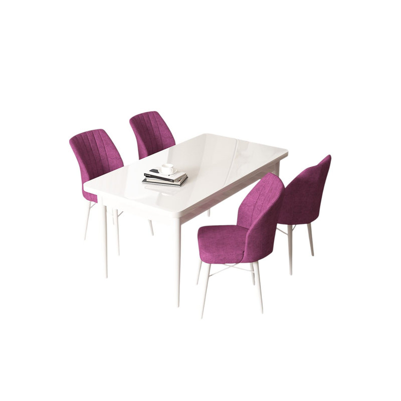 Ensemble de table et chaises de salle à manger, Blanc, Mauve