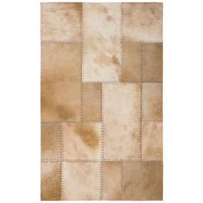 Studio Geometric Handwoven Leather Beige Area Rug