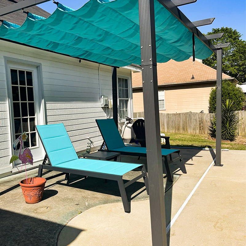 Valhalla Outdoor Rust-Resistant Metal Chaise Lounge with Table, Turquoise Blue