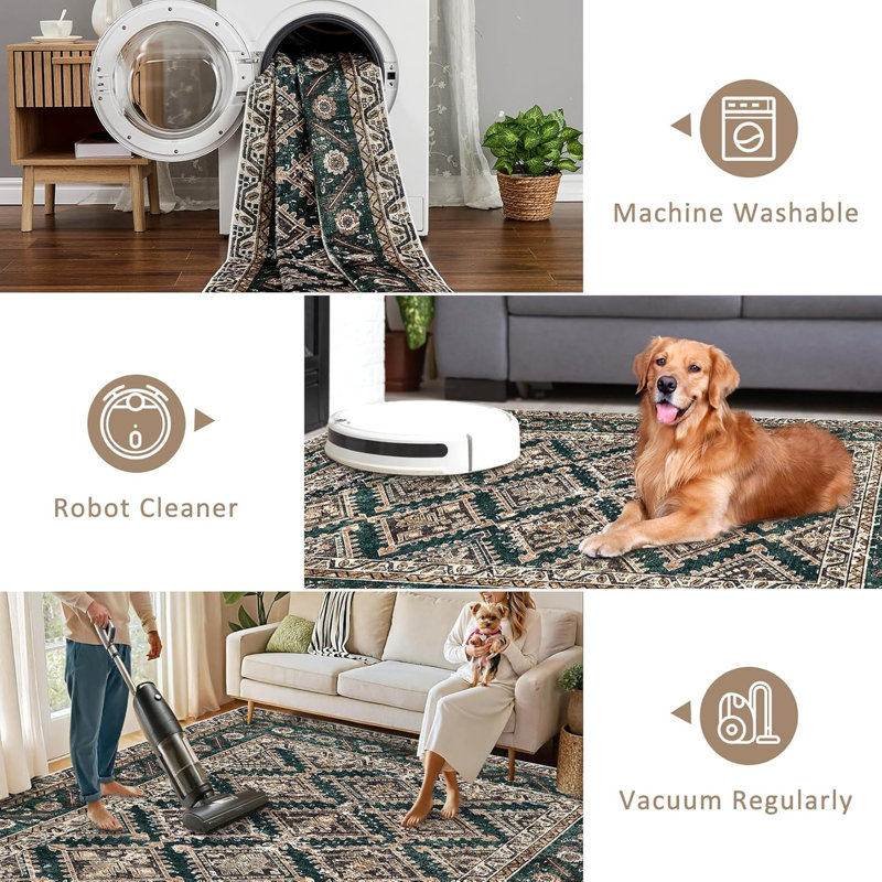 2'x6' Area RugsWashable Rugs for Living RoomVintage Boho for OfficeDining RoomKids Room and FarmhouseDurable Low Pile Non-Slip Area Rug Gray
