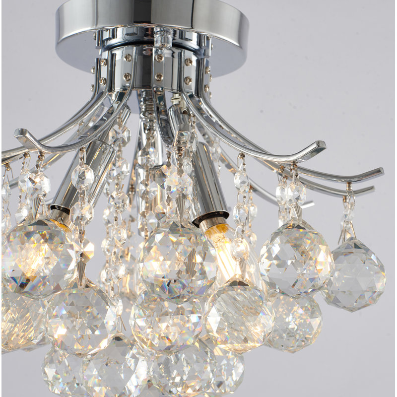 Transitional 3 Light Crystal Semi Flush Mount, Chrome