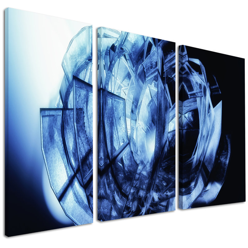 Fractal Blue Glass Abstract Art Canvas Print Set