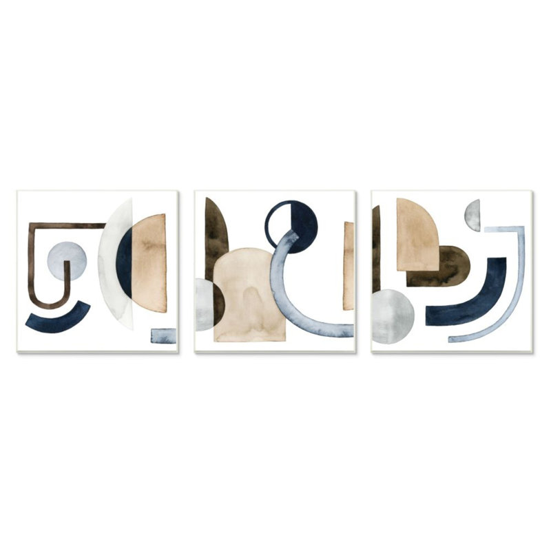 «Geometric Arches and Circles Abstract Blue Brown» par Grace Popp - ensemble de 3 impressions d'art graphique, Plaque murale