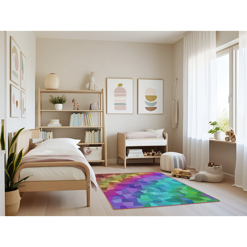 Tapis rose à motifs/bleu aqua/vert zone verte, Rectangle 3 pi x 5 pi