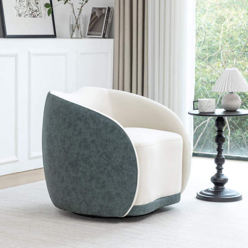 Aastha Velvet Upholstered Swivel Barrel Chair, Navy/White