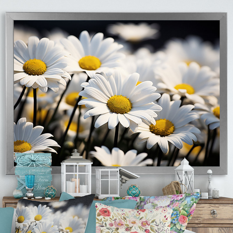" Daisies Field Sunrise I ", Silver Single Picture Framed, 30" H x 40" W x 1.5" D